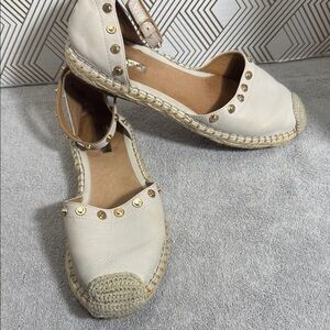 Halogen Dylan leather Espadrilles Gold Studs‎ women’s size 7 ankle wrap closure